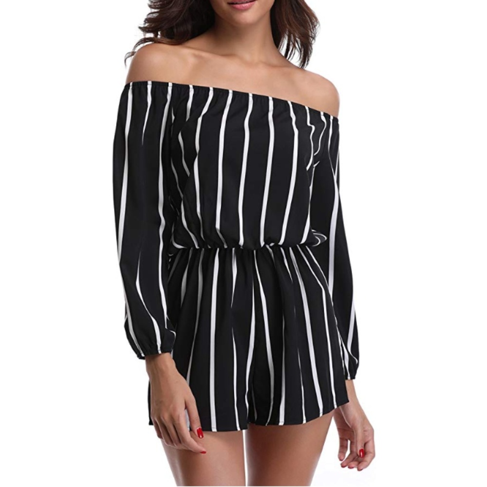 Womens "Molly" Off The Shoulder Mid Rise Romper - Picture 3 of 7